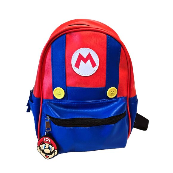New Official Nintendo Super Mario Bros Mini Backpack ~ Red Blue Faux Leather - Picture 4 of 9